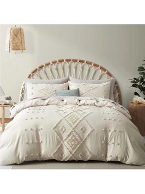 New Cream Boho King Tassel Comforter Duvet Blanket & Sham